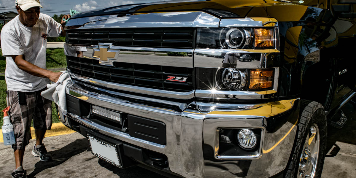 A freshly detailed truck at Hugh and Jeff's hand car wash