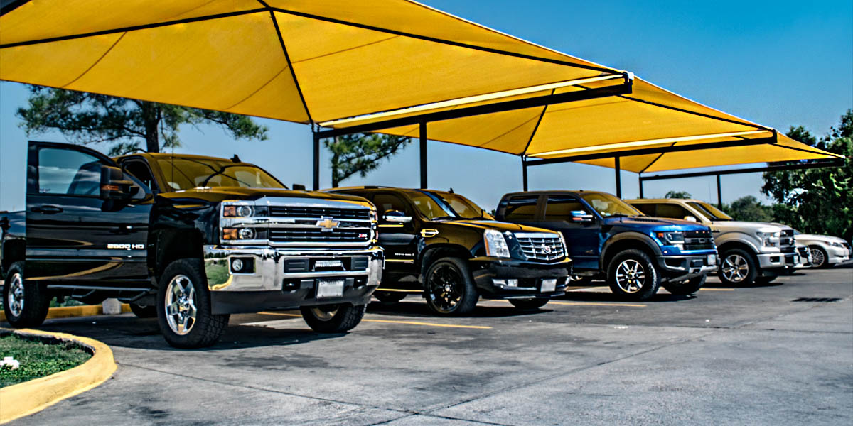 Freshly washed trucks lined up outside Hugh and Jeff's